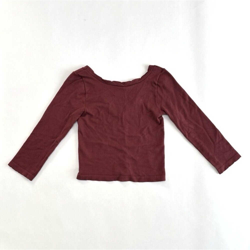 Anthropologie 3/4 Sleeve Blouse Low Back Cropped Scalloped Detail Mauve - Small